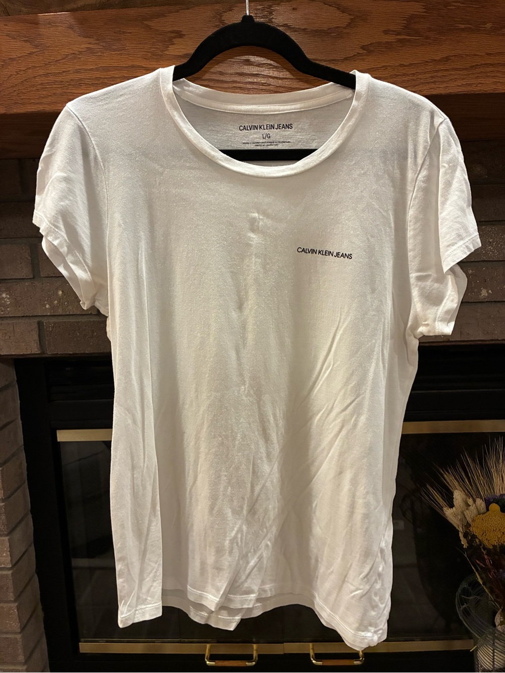 Calvin Klein Jeans White Logo T Shirt Women’s Large L/G Minimalist Basic Tee